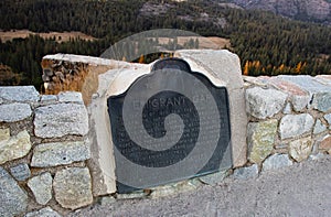 Commemorative plaque at Emigrant Gap in Sierra Nevada mountains