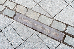 Commemorative plaque marking former border Berlin Wall