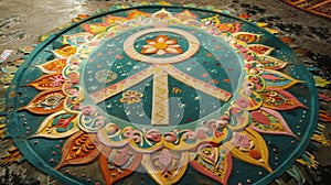 Commemorative sand mandala with peace symbol for Nuclear Test Ban Day. International Day Against Nuclear Tests, August