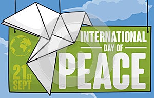 Commemorative Sign and Origami Dove for International Day of Peace, Vector Illustration