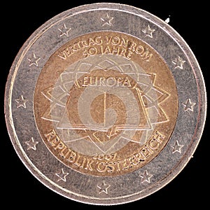 Commemorative two euro coin issued by Austria in 2007 for the anniversary of the Treaty of Rome