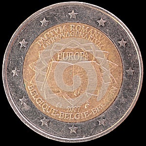 Commemorative two euro coin issued by Belgium in 2007 for the anniversary of the Treaty of Rome