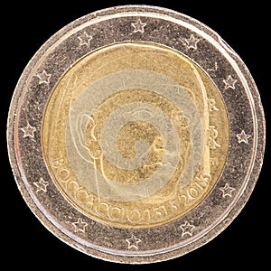 Commemorative two euro coin issued by Italy in 2013 and commemorating the Italian poet Boccaccio