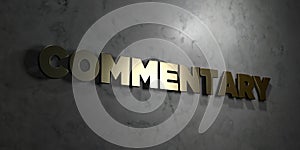 Commentary - Gold text on black background - 3D rendered royalty free stock picture photo