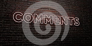 COMMENTS -Realistic Neon Sign on Brick Wall background - 3D rendered royalty free stock image