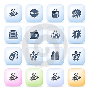 Commerce icons on color buttons.