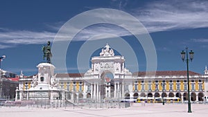 Commerce Square in downtown Lisbon, one of the largest squares in Europe timelapse hyperlapse