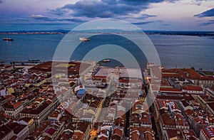 Commerce square in Lisbon in Portugal, aerial drone view