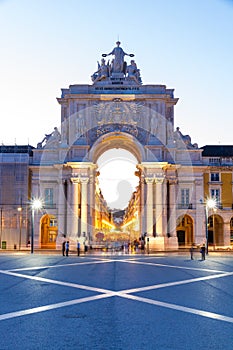 The Commerce square in Lisbon, Portugal at sunset