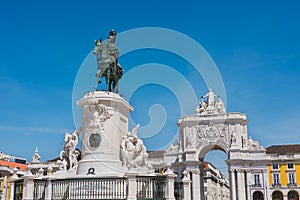 Commerce Square and statue of King Jose Lisbon Portugal