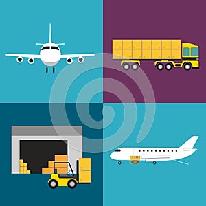 Commercial air shipping service icons set