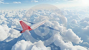 Commercial air transport passenger airplane navigates cloudy skies, Ai Generated