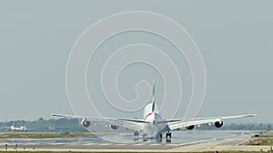 Commercial Airbus A380 jumbo jet plane landing