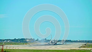 Commercial Airliner Landing at Barcelona Airport Airstrip