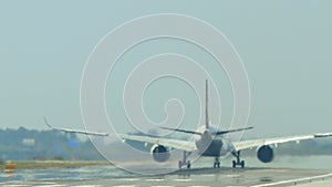 Commercial airliner taking off at Barcelona International Airport