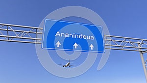 Commercial airplane arriving to Ananindeua airport. Travelling to Brazil conceptual 3D rendering photo