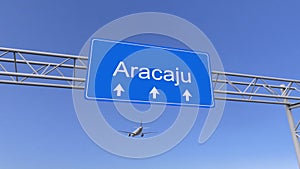 Commercial airplane arriving to Aracaju airport. Travelling to Brazil conceptual 3D rendering photo