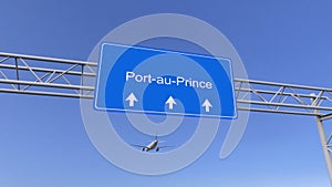 Commercial airplane arriving to Port-au-Prince airport. Travelling to Haiti conceptual 3D rendering