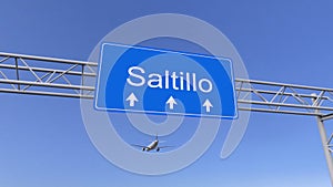Commercial airplane arriving to Saltillo airport. Travelling to Mexico conceptual 3D rendering