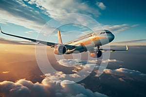 Commercial Airplane Flying High Above the Clouds