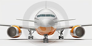 Commercial airplane isolated on white background. Front view.