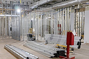Commercial Building Interior Under Construction With Aluminum Framing