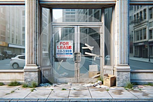 Commercial Building For Lease Vacant High Retail Debt Money Pit Financial Collapse Pressure Soaring Bills AI Generated