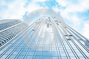 commercial buildings in a cloudy day at horizontal composition