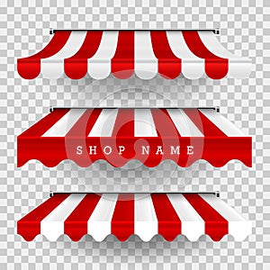 Commercial Canopy Awning Series. Vector Pop Up Store. Striped Awnings. Design Element for Poster, Banner, Advertising photo