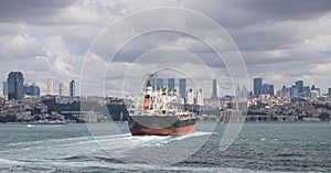 Commercial cargo ship. Passing through the Bosphorus of Istanbul