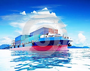 commercial container ship in naval transportation use for business import export and cargo logistic industry