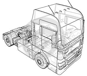 Commercial Delivery Cargo Truck vector for brand identity and advertising isolated. Created illustration of 3d. Wire