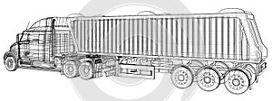 Commercial Delivery Cargo Truck vector for brand identity and advertising isolated. Created illustration of 3d. Wire