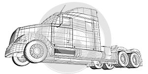 Commercial Delivery Cargo Truck vector for brand identity and advertising isolated. Created illustration of 3d. Wire