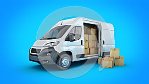Commercial delivery vans with cardboard boxes.