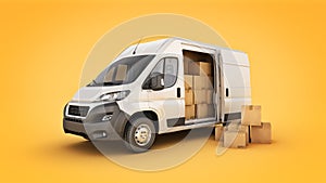 Commercial delivery vans with cardboard boxes.