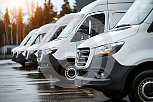 Commercial Delivery Vans Lined Up . Generative AI