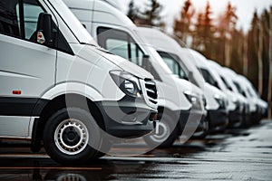 Commercial Delivery Vans Lined Up . Generative AI