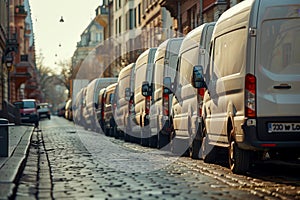 Commercial Delivery Vans Lined Up . Generative AI