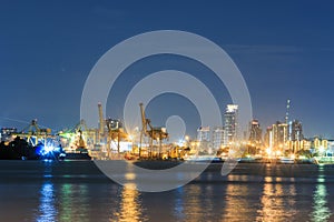 Commercial docks with light at night