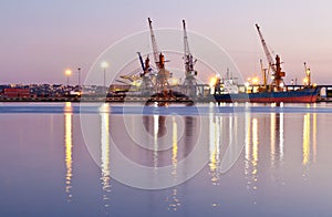 Commercial docks at sunset