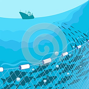 Commercial fish, fishing nets and fishing vessel
