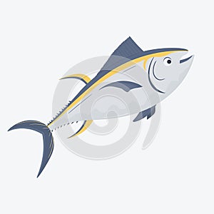 Commercial fish species. Yellowfin tuna in flat modern vector. Icon or logo isolated on white.