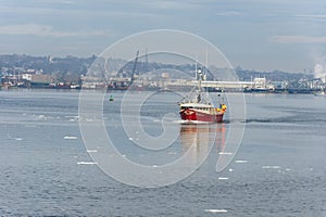 Commercial fishing boat William Bowe leaving New Bedford