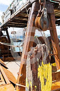 Commercial fishing boats gear and nets moored