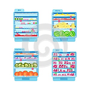 Commercial fridges flat color vector objects set