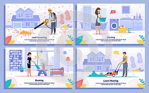 Commercial Housework Services Flat Vector Banners