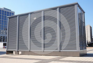 Commercial, industrial building HVAC system or heating, ventilating air conditioning system with an outdoor cooling unit, air