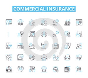 Commercial insurance linear icons set. Protection, Liability, Property, Business, Risk, Policy, Coverage line vector and
