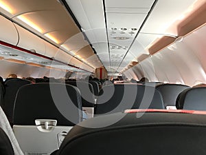 Commercial Jet Airliner Cabin View from an Economy Class Seat